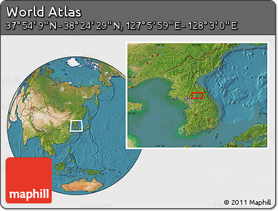 Satellite Location Map of the Area around 38° 9' 19" N, 127° 34' 30" E