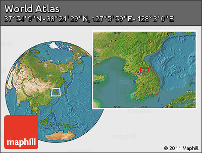 Satellite Location Map of the Area around 38° 9' 19" N, 127° 34' 30" E