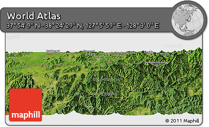 Satellite Panoramic Map of the Area around 38° 9' 19" N, 127° 34' 30" E