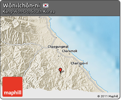 Shaded Relief 3D Map of Wŏnilchŏn-ni