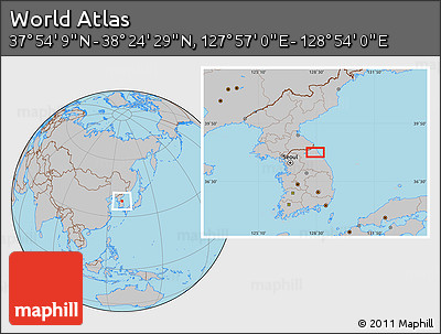 Gray Location Map of the Area around 38° 9' 19" N, 128° 25' 30" E