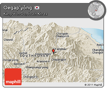 Shaded Relief Panoramic Map of Oegap'yŏng