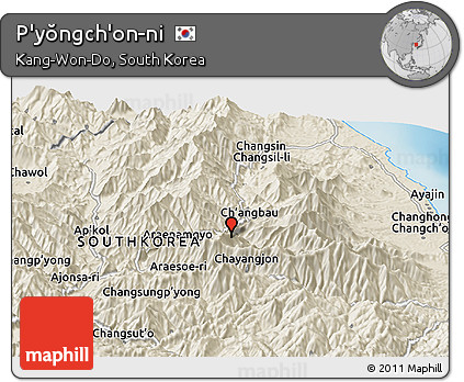 Shaded Relief Panoramic Map of P'yŏngch'on-ni