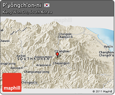 Shaded Relief Panoramic Map of P'yŏngch'on-ni