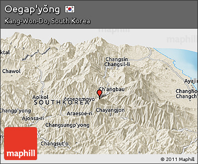 Shaded Relief Panoramic Map of Oegap'yŏng