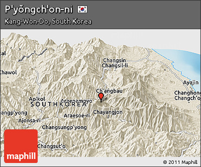 Shaded Relief Panoramic Map of P'yŏngch'on-ni