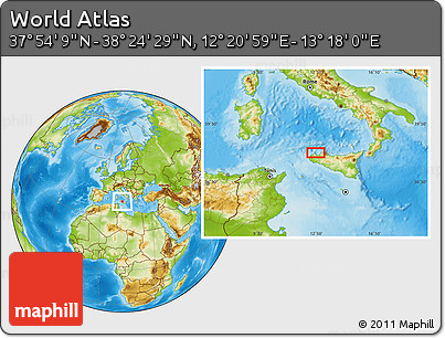 Physical Location Map of the Area around 38° 9' 19" N, 12° 49' 29" E
