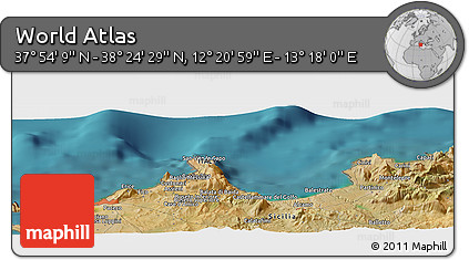 Satellite Panoramic Map of the Area around 38° 9' 19" N, 12° 49' 29" E