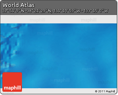 Shaded Relief 3D Map of the Area around 38° 9' 19" N, 134° 13' 29" W