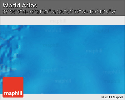 Shaded Relief 3D Map of the Area around 38° 9' 19" N, 134° 13' 29" W