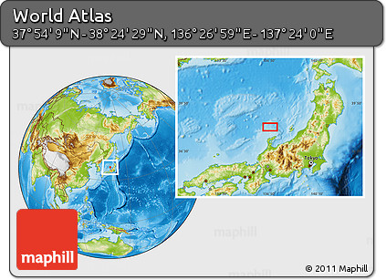 Physical Location Map of the Area around 38° 9' 19" N, 136° 55' 30" E