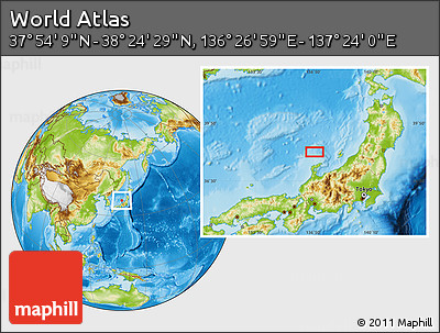 Physical Location Map of the Area around 38° 9' 19" N, 136° 55' 30" E