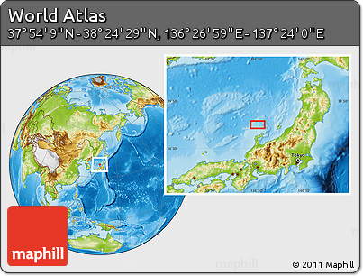 Physical Location Map of the Area around 38° 9' 19" N, 136° 55' 30" E