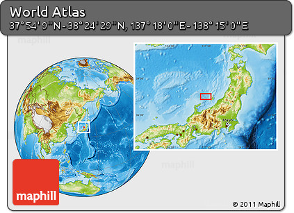 Physical Location Map of the Area around 38° 9' 19" N, 137° 46' 30" E