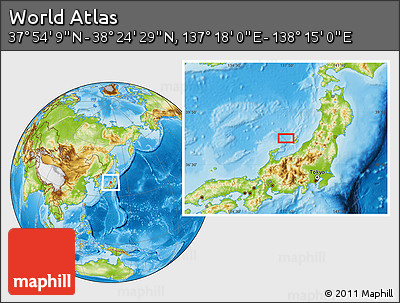 Physical Location Map of the Area around 38° 9' 19" N, 137° 46' 30" E