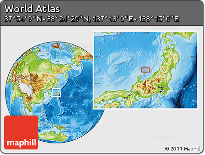 Physical Location Map of the Area around 38° 9' 19" N, 137° 46' 30" E