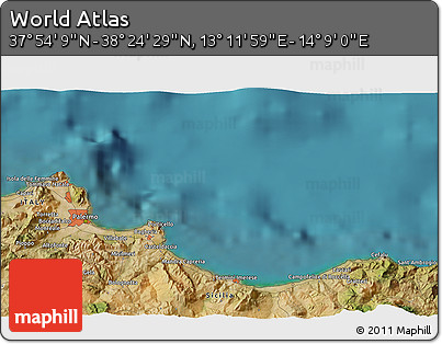 Satellite 3D Map of the Area around 38° 9' 19" N, 13° 40' 30" E