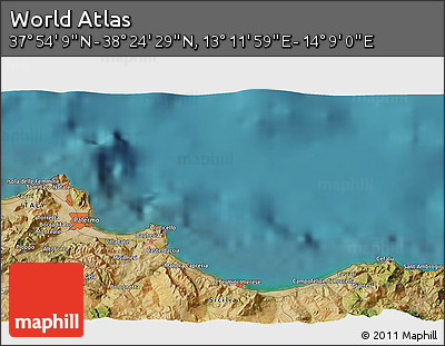 Satellite 3D Map of the Area around 38° 9' 19" N, 13° 40' 30" E