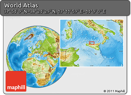 Physical Location Map of the Area around 38° 9' 19" N, 13° 40' 30" E
