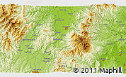 Physical 3D Map of the area around 38° 9' 19" N, 140° 19' 29" E