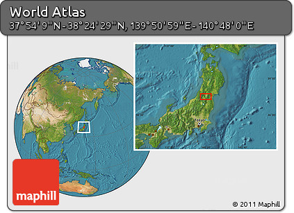 Satellite Location Map of the Area around 38° 9' 19" N, 140° 19' 29" E