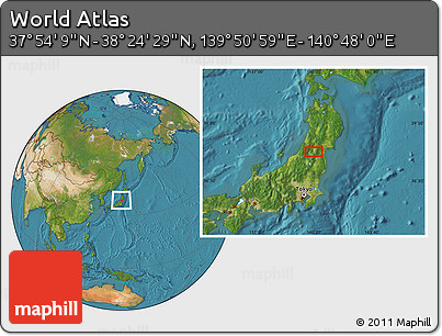 Satellite Location Map of the Area around 38° 9' 19" N, 140° 19' 29" E
