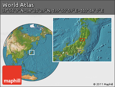Satellite Location Map of the Area around 38° 9' 19" N, 140° 19' 29" E