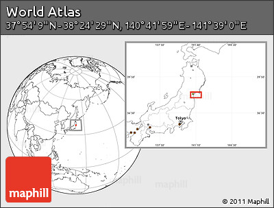 Blank Location Map of the Area around 38° 9' 19" N, 141° 10' 30" E