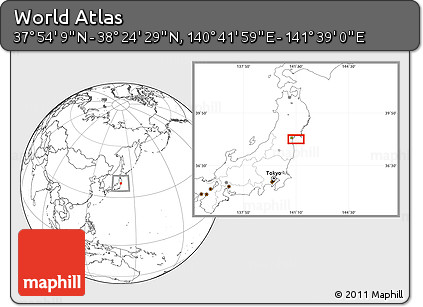 Blank Location Map of the Area around 38° 9' 19" N, 141° 10' 30" E