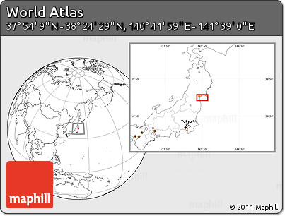 Blank Location Map of the Area around 38° 9' 19" N, 141° 10' 30" E