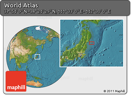Satellite Location Map of the Area around 38° 9' 19" N, 142° 1' 30" E