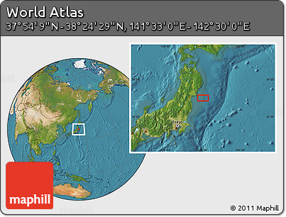 Satellite Location Map of the Area around 38° 9' 19" N, 142° 1' 30" E