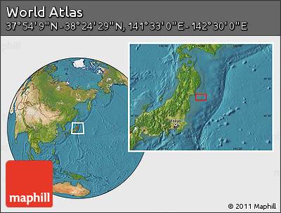 Satellite Location Map of the Area around 38° 9' 19" N, 142° 1' 30" E
