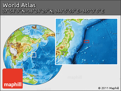 Physical Location Map of the Area around 38° 9' 19" N, 144° 34' 29" E