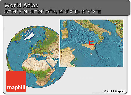 Satellite Location Map of the Area around 38° 9' 19" N, 14° 31' 30" E