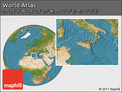 Satellite Location Map of the Area around 38° 9' 19" N, 14° 31' 30" E