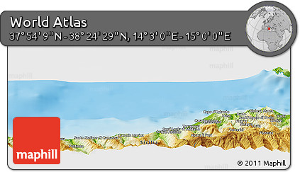 Physical Panoramic Map of the Area around 38° 9' 19" N, 14° 31' 30" E