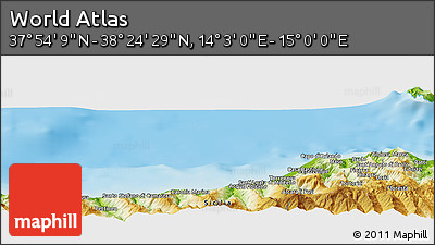 Physical Panoramic Map of the Area around 38° 9' 19" N, 14° 31' 30" E
