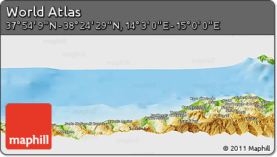 Physical Panoramic Map of the Area around 38° 9' 19" N, 14° 31' 30" E
