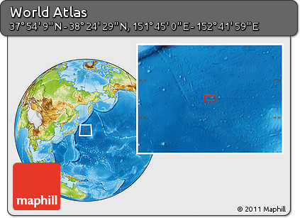 Physical Location Map of the Area around 38° 9' 19" N, 152° 13' 29" E