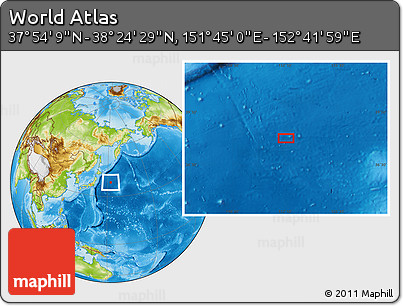 Physical Location Map of the Area around 38° 9' 19" N, 152° 13' 29" E