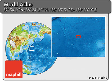 Physical Location Map of the Area around 38° 9' 19" N, 153° 4' 29" E