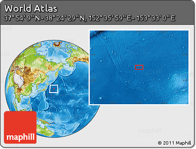 Physical Location Map of the Area around 38° 9' 19" N, 153° 4' 29" E