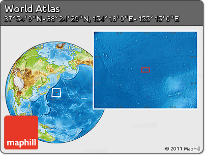 Physical Location Map of the Area around 38° 9' 19" N, 154° 46' 30" E