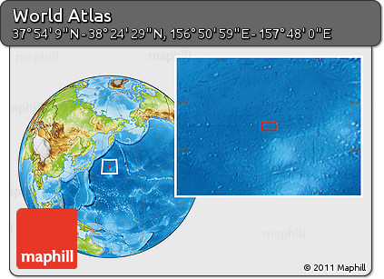 Physical Location Map of the Area around 38° 9' 19" N, 157° 19' 29" E