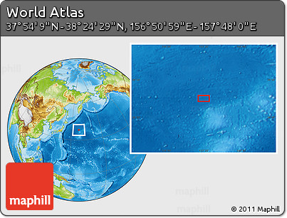 Physical Location Map of the Area around 38° 9' 19" N, 157° 19' 29" E