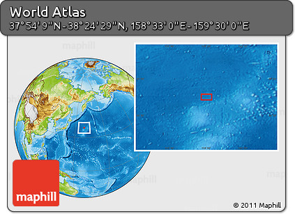 Physical Location Map of the Area around 38° 9' 19" N, 159° 1' 30" E