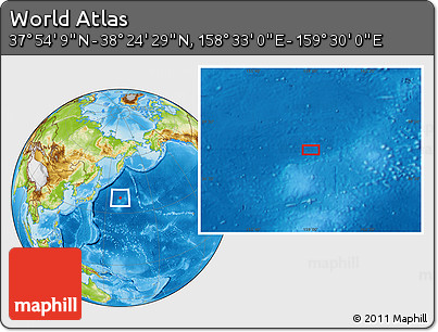 Physical Location Map of the Area around 38° 9' 19" N, 159° 1' 30" E
