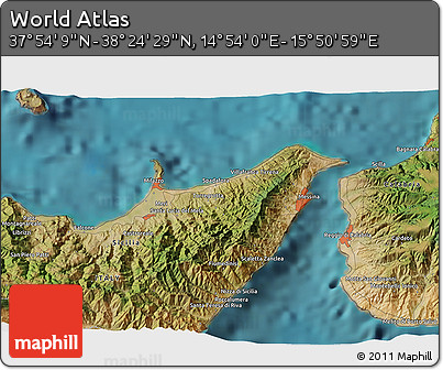 Satellite 3D Map of the Area around 38° 9' 19" N, 15° 22' 30" E