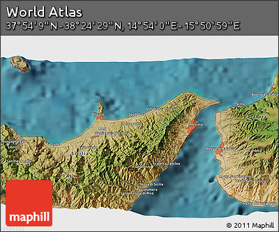 Satellite 3D Map of the Area around 38° 9' 19" N, 15° 22' 30" E